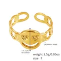 Adjustable gold stainless steel open ring featuring a hollow chain band and heart-eye smiley face - US 7 / Gold-Heart Eye Smile Face Style (Y022MDD250415)