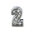 DIY chrome silver number 2 charm with clear rhinestones for 8mm slide bracelets - Number 2 / Chrome