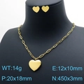 Parure cœur dorée polie avec collier chaîne trombone et boucles d'oreilles assorties - Ensemble collier et boucles d'oreilles / Or (KS139726-KLX)