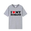 Short sleeve light gray T-shirt with I Love My Husband print in a minimalist casual style - Grey (I Love My Husband)