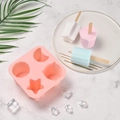 Pink 4-cavity silicone ice cream mold with star and moon shapes and frozen popsicles - XG-14 (4 Holes Cartoon) / Pink