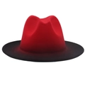 Classic red and black gradient wool felt jazz fedora hat with a flat brim and dimpled crown - M (56-58cm) / Red + Black