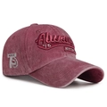 Burgundy washed cotton baseball cap with 3D embroidery and vintage distressed finish - Adjustable / Burgundy