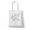 White canvas tote bag featuring artistic black face line art print for women - Style H (Black Line Face)