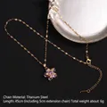 Rotating purple clover pendant necklace in gold titanium steel with zircon crystal center - Five-petal Amethyst Flower Style (A702)