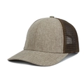 Detailansicht der zweifarbigen Trucker-Cap mit meliertem Stoff und Netzrückseite - Verstellbar / Kaffeebraun