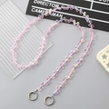 Pink iridescent faceted bead strap with silver spring rings for phone or crossbody bag - Iridescent Teardrop Crossbody Chain / Pink