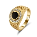 S925 sterling silver gold ring with round black gemstone and pavé accents - NMR09-Vintage Hollow Black Stone Gold Ring-Size 12