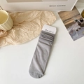 Vertical ribbed grey knee-high slouch socks for Mary Jane shoes in minimalist style - Basic Style / Dark Gray