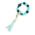 Black and mint green silicone beaded wristlet keychain with Jesus cross and leather tassel - Black Green Cross