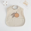 Waterproof baby bib in apricot with a hand-drawn pear print and crumb catcher pocket - Pu Bib (double-layer Pocket) - Single Lemon / One Size