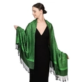 Luxury green shawl for women with black paisley pattern and elegant fringes decoration - Green and Black (T003-103)