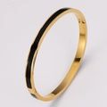 Bracciale a cerniera in acciaio inossidabile dorato con inserto in smalto nero - Smalto Nero
