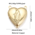 Golden heart locket pendant with religious relief engraving and triple link loops - Copper