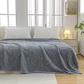Deep grey butterfly embossed flannel blanket with 3D floral texture for a cozy double bed - Fog Blue