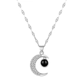 Vintage silver crescent moon projection necklace with sun and star elements for women - White K Moon Projection Style (3163-B)