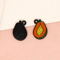 Mini papaya fruit alloy pendants with orange enamel and black seeds for DIY jewelry - Papaya - Black (27-Black)