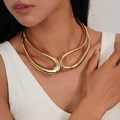 Minimalist gold liquid metal choker necklace with abstract fluid design for women - Liquid Gold Streamlined Choker (XL936) / Gold