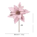 Pink velvet artificial poinsettia with gold glitter edges and long stem decoration - 28cm / Pink