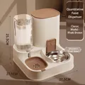 Automatic pet feeder and waterer set in khaki brown with stainless steel bowl - Gen 2 Stainless Steel Model / Feeding and Watering Integrated Machine / Khaki Brown
