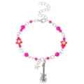 Y2K punk style beaded bracelet with rose pink beads and a silver guitar pendant charm - Antique Silver Guitar Style (5373)