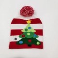 Kids LED Christmas knit hat with red and white patterns and colorful tree design - Hat Style 41 (Red White Stripe Tree)
