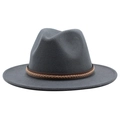 Classic dark grey wool fedora hat with a decorative woven brown band for men and women - Dark Gray