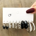6-pair earring set featuring black butterfly charms, pearls and gold leopard resin hoops - Black Butterfly Pearl Silver Combo (23)