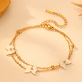 Double-layered golden stainless steel bracelet with three white butterfly charms for women - Butterfly Bracelet L201