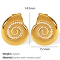 Golden spiral conch earrings in stainless steel with imitation pearl studs - Gold White Pearl (EH724WEG)