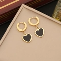 Gold hoop earrings with black enamel heart charms displayed on a beige jewelry box - 3# Earrings