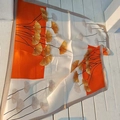 Elegant orange and ivory silk scarf featuring golden ginkgo leaf patterns in sunlight - Orange-red Ginkgo Flower Handkerchief / 65