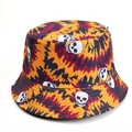 Halloween bucket hat with orange tie-dye and white skull print for a punk hip-hop look - M (56-58cm) / Tie Dye Red Blue Skull Style (D款)