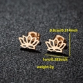 Mini gold stainless steel hollow lotus flower stud earrings for women with dimensions - Lotus Shape (084 Rose Gold)