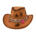 Brown western felt cowboy hat with ethnic woven band, colorful tassels and star prints - One Size / Camel (LM0891)