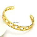 Detail view of gold chunky chain bracelet showing 10mm width and hollow smiley face motifs - Smile Face Style