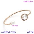 Rose gold open cuff bracelet featuring square clear crystal and round white shell pearl - Rose Gold With Square Transparent Crystal (KB123004-K)