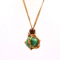 Detail of hand-woven cord net holding a raw green aventurine stone with wooden bead accent - Green Aventurine