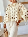Eleganter Häkelpullover in Cremeweiß mit Bohème-Lochmuster und langen Ärmeln für Damen - S / Weiß