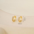 Detailed view of gold hoop earrings with zircon inlays and 1.2cm diameter dimension - One Pair / Gold (P22965k4)