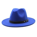 Detail of blue wool fedora hat featuring black leather band with silver metal studs - M (56-58cm) / Sapphire Blue