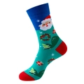 Christmas stocking in green and blue featuring Santa Claus, gift boxes and tree patterns - One Size / 400-Blue Green Red Santa