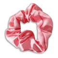 Elegant soft pink satin scrunchie with silky finish and premium pleated texture - Pink
