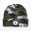Jungle camouflage knitted beanie hat with integrated 4-LED headlight for night running - 4-LED Style / Camo Green