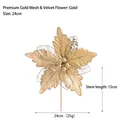 Golden 24cm artificial mesh velvet poinsettia Christmas flower with glitters and stem - Gold
