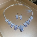 Elegant silver necklace and flower earrings set with sparkling marquise cut crystals - 100# Necklace-White