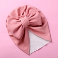 Close-up of pink baby turban with large soft double-layer bow detail - Medium Pink
