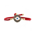 Rotes geflochtenes Evil Eye Armband mit goldfarbenen Details und blauem Zirkon - Rotes Seil Modell