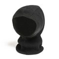 Close-up of the black ribbed knit fabric texture on the winter balaclava mask hood - Black