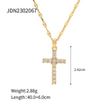 Detail of 18K gold stainless steel cross necklace with zircon inlays and dimensions - Gold Cross With White Zirconia (JDN2302067)